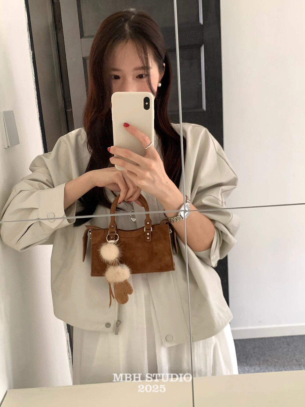 MBH Autumn Winter New Retro Genuine Leather Sweet Cool Motorcycle Bag Korean Style High-end Handbag Without Pendant