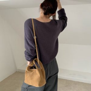 MBH Frosted Leather Minimalist Basket Tote Large Capacity Handbag with Shoulder Strap