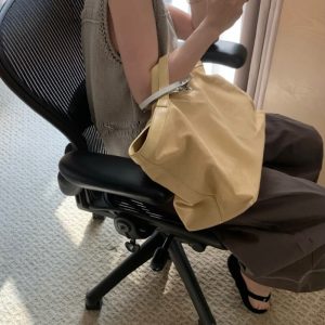 MBH Leather and Canvas Korean Minimalist Commuter Large Capacity Basket Tote Handbag