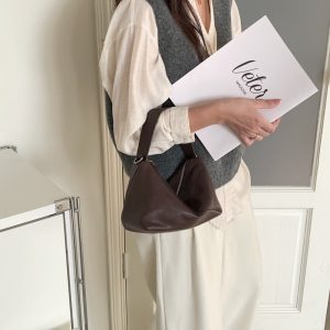 MBH Vegetable-Tanned Sheepskin Geometric Soft Leather Solid Minimalist Versatile Handbag