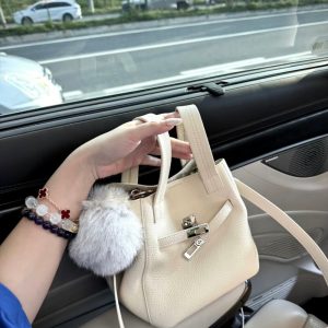MBH Togo Top-Grain Lychee-Textured Leather Mini Bucket Bag with Storage Pouch and Shoulder Strap