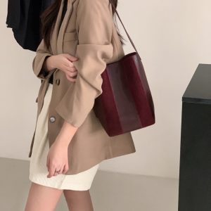MBH Cowhide and Nubuck Leather Retro Bucket Bag Genuine Leather Versatile Shoulder Crossbody Bag