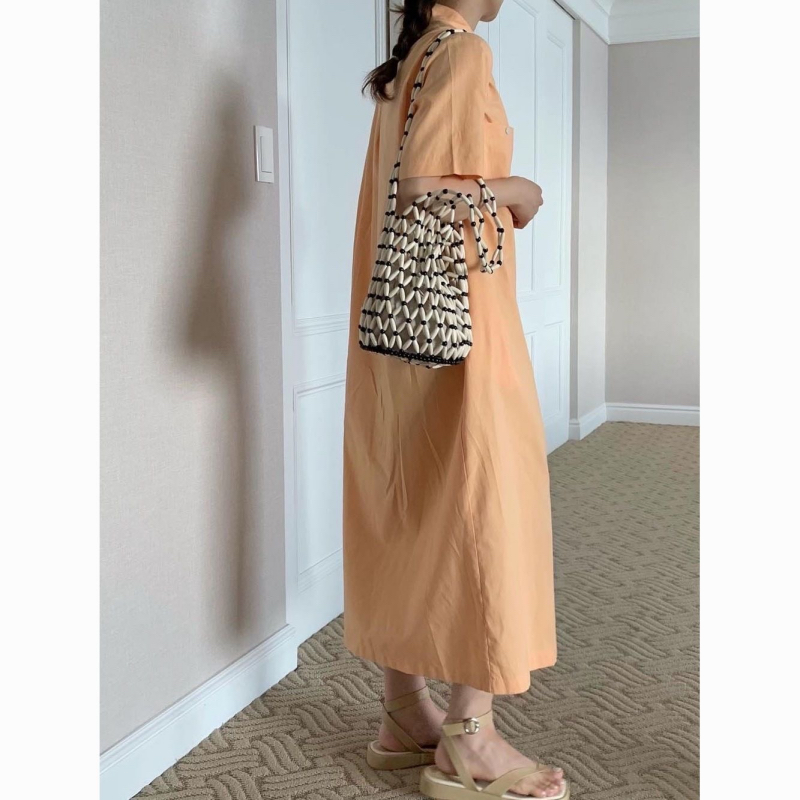 Handmade Beaded Large Capacity Shoulder Bag Vintage Beige Bucket Bag Woven Bag - Image 4