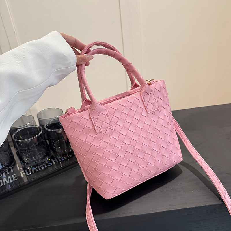Woven Bucket Bag for Women PU Leather Handbag Shoulder Crossbody 2026 New - Image 2
