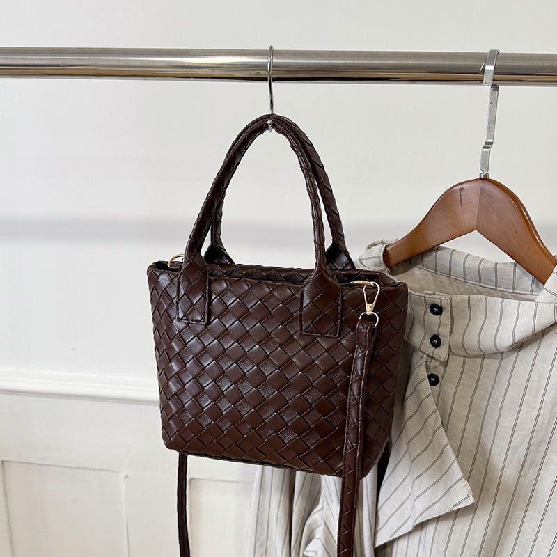 Woven Bucket Bag for Women PU Leather Handbag Shoulder Crossbody 2026 New - Image 4
