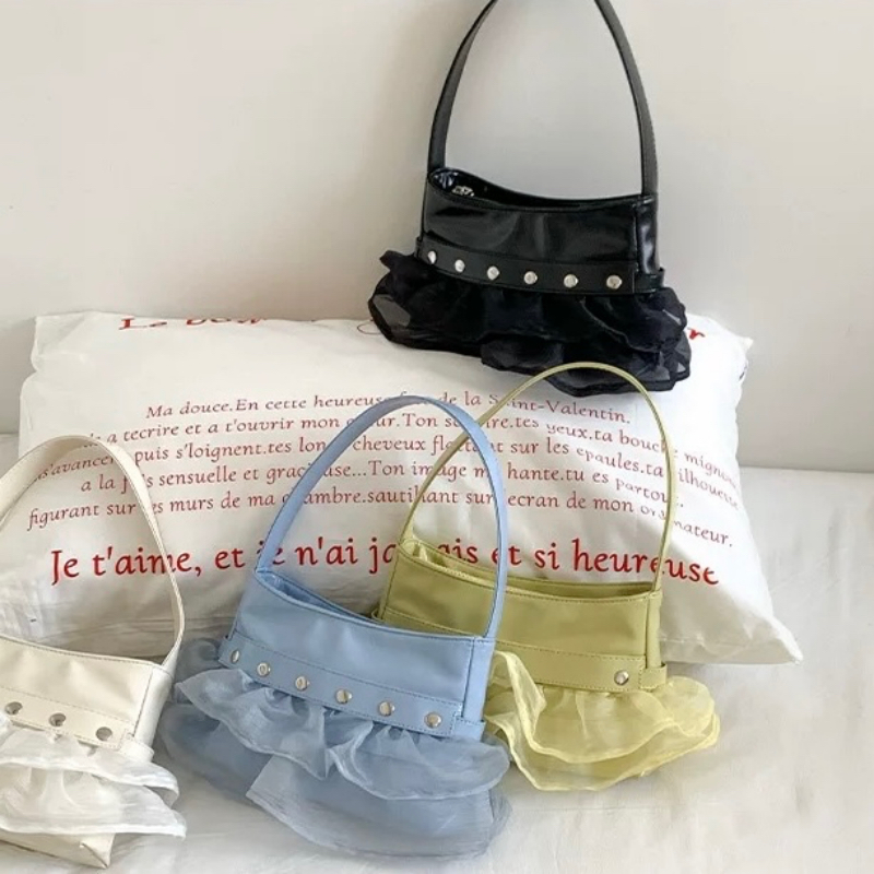 NO MORE Antt Women's Underarm Bag with Ruffles Pleats and Studs