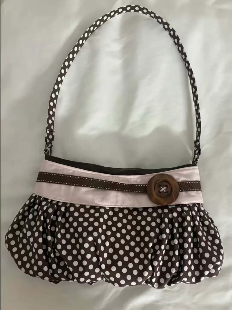 Retro Polka Dot Underarm Bag Pleated Cloud Shape Wooden Button Sweet Daily Style - Image 2