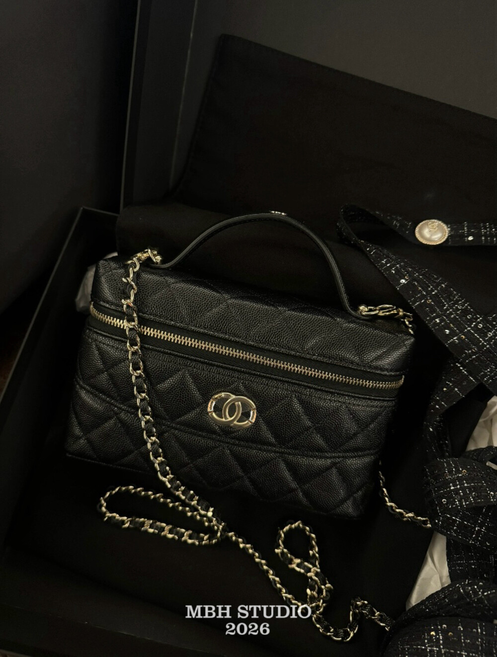 MBH DIY Caviar Leather LP Lunch Box Bag with Chain Crossbody and Handbag - Image 2