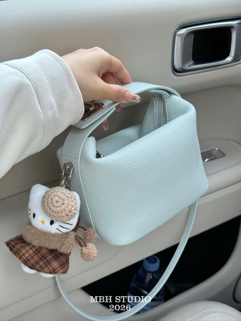 MBH Women's Top Grain Litchi Leather Bento Bag Summer Commute Crossbody Handbag with Strap