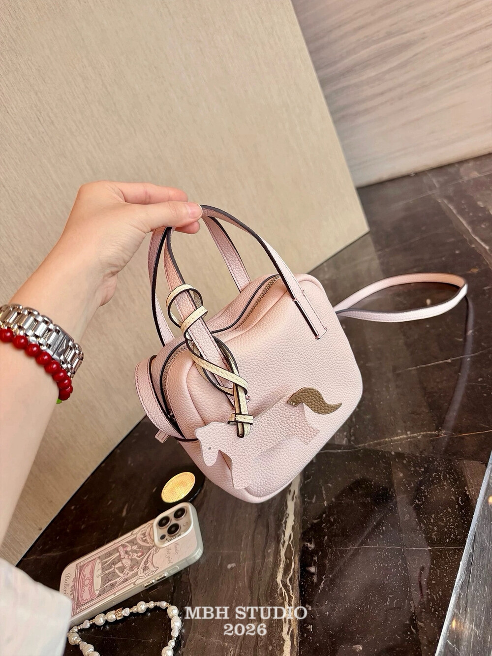 MBH Top Layer Cowhide Mini Square Bag Designer Solid Color Minimalist Crossbody Handbag with Pony - Image 2