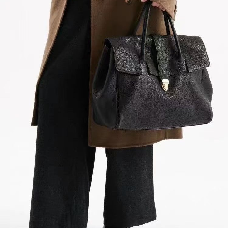 2026 New Women's Handheld Briefcase Tote Bag Vintage High-End PU Leather Large Capacity Commuter Bag - Image 4