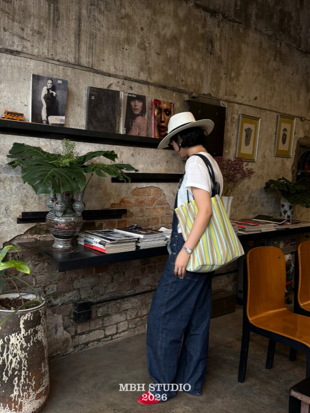 MBH Rainbow Striped Mesh Tote Bag with Genuine Leather Trim and Card Holder - Image 4