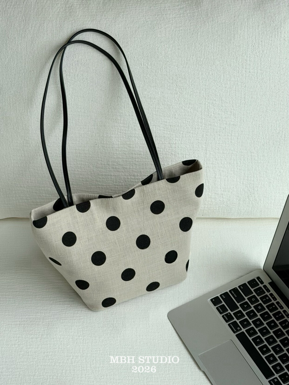 MBH Polka Dot Cotton Linen Tote Bag Casual Handbag Shoulder Bag - Image 2