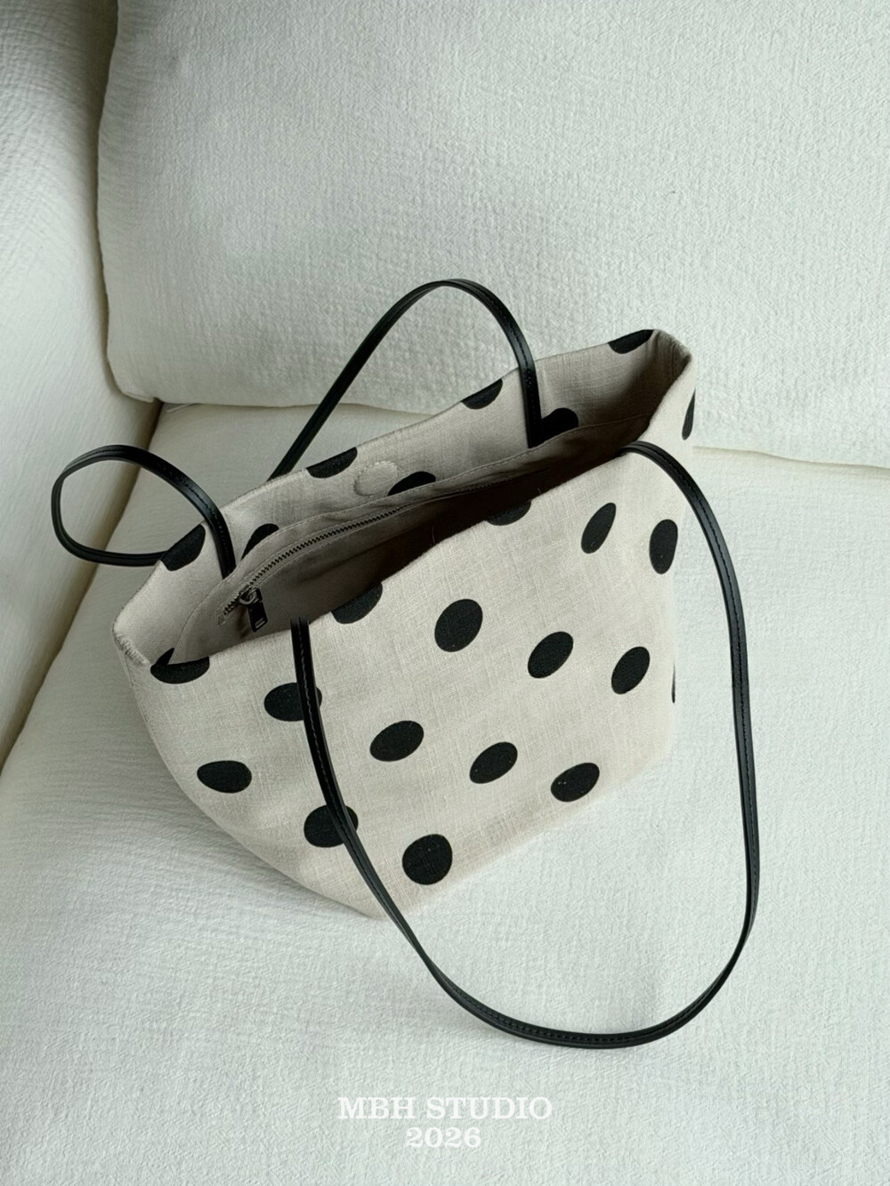 MBH Polka Dot Cotton Linen Tote Bag Casual Handbag Shoulder Bag - Image 4