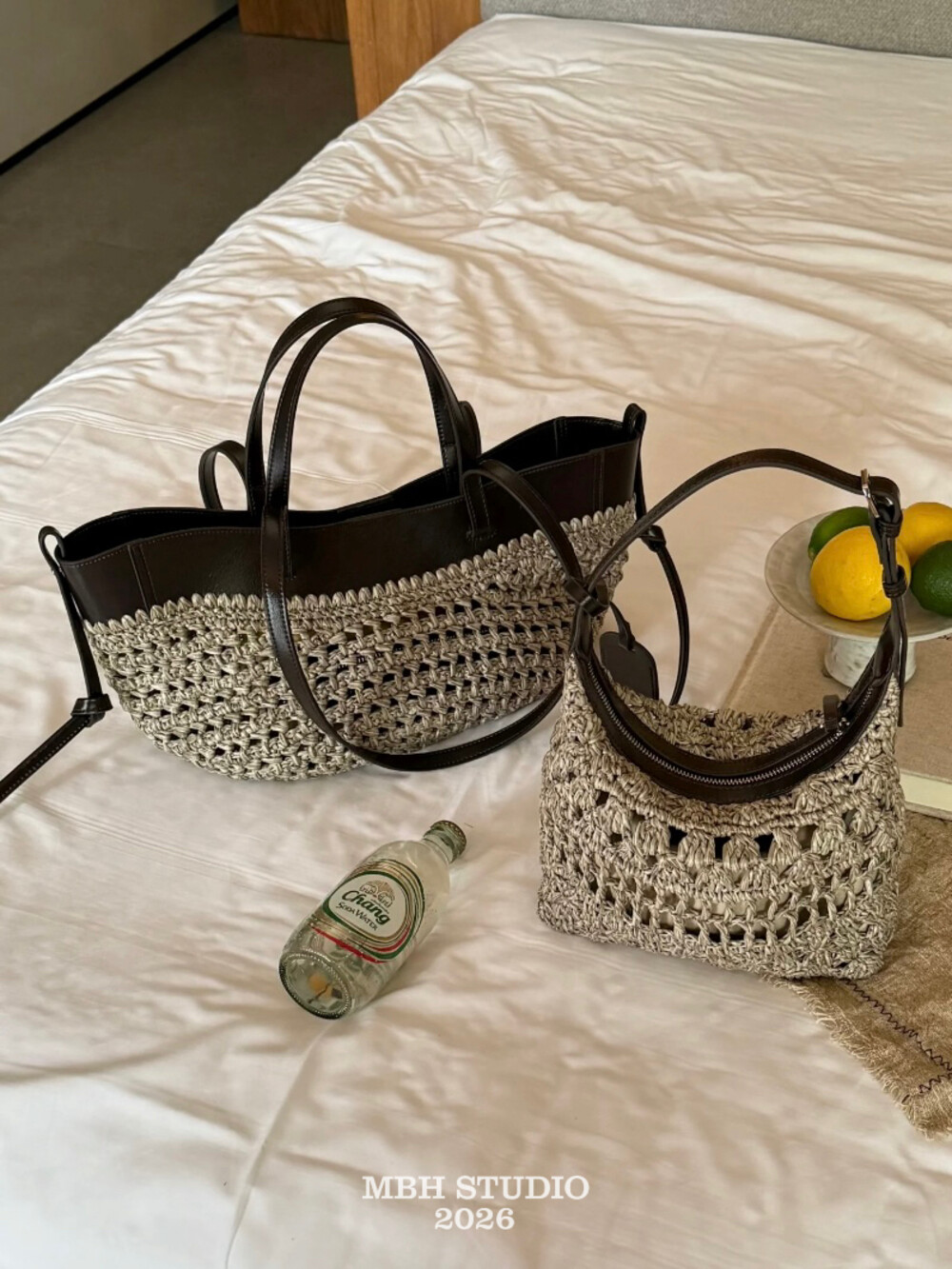 Imported Rattan Woven Leather Tote Bag French Vacation Style Basket Handbag Crossbody - Image 3